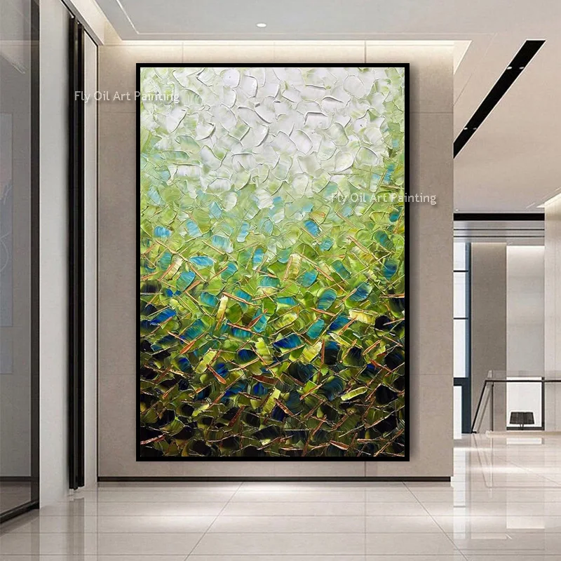 Vibrant Green Blue Palette Knife Painting, Handmade Abstract Mosaic Texture Wall Art, Contemporary Home Wall Ornament