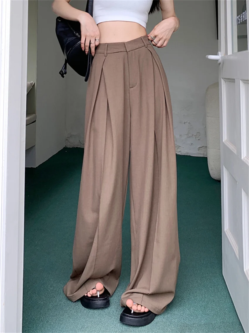 

Alien Kitty S-XL Mopping Trousers Chic Casual Khaki Pants 2023 Daily Normcore Wide Leg Summer Women Loose High Waist Slim