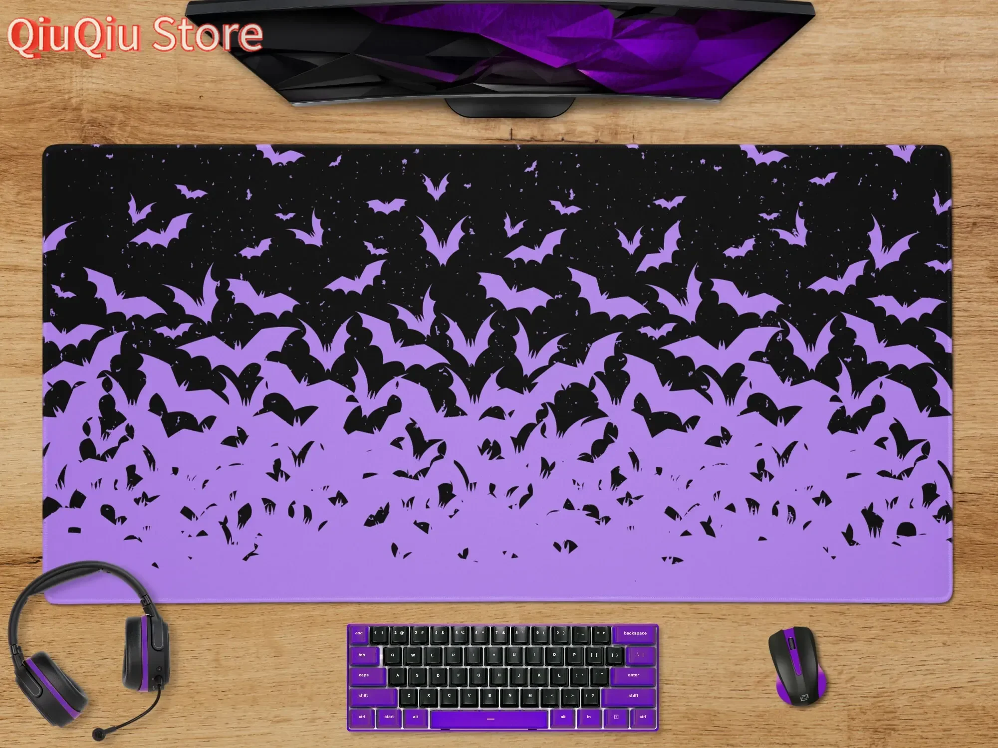 

Коврик для стола «Летучие мыши» на Хэллоуин, фиолетовый игровой большой коврик для мыши, аксессуары для клавиатуры XXL, коврик для мыши, резиновый коврик для мыши Kawaii Gamer 900x400