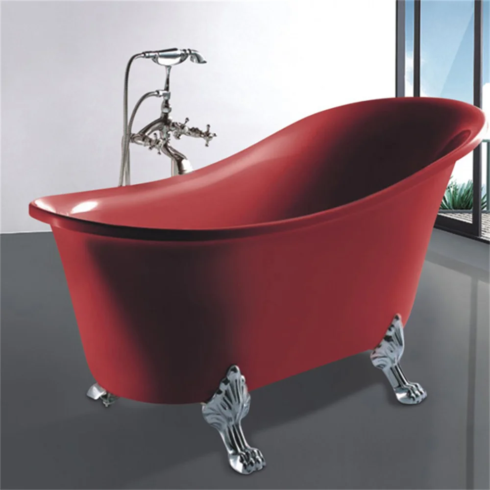 Two Person Lovers Red Colour Acrylic Heart Shaped Design Freestanding Bathtubs
