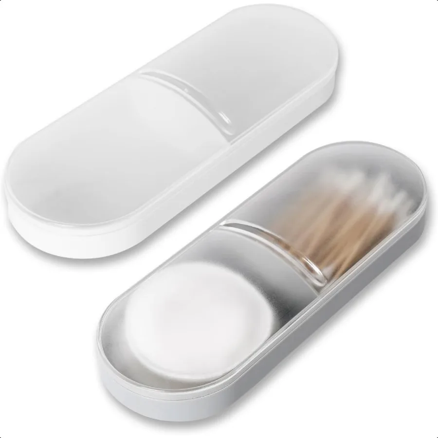 2 Pack Travel Cotton Swab Qtip HolderPlastic Container Dispenser Box with 2 Silicone Rubber Bands Portable Cotton Swab Makeup P