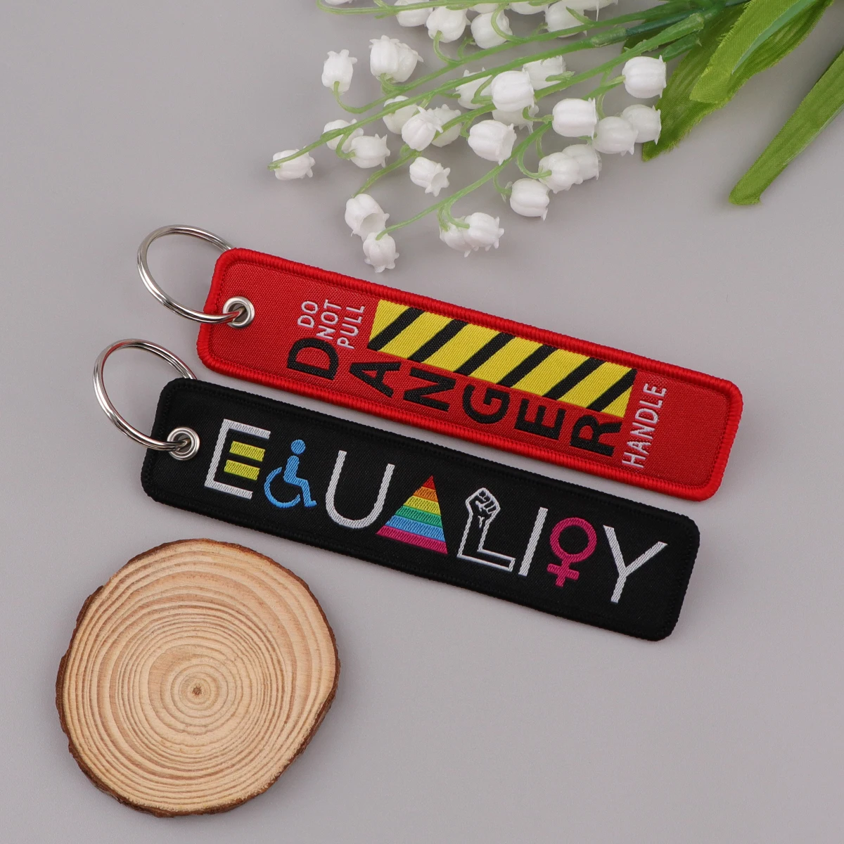 Identification Quote Embroidery Keys Ring Luggage Tag For Aviation Keychains For Car Motorcycle Key Accessory Pendant For Gifts