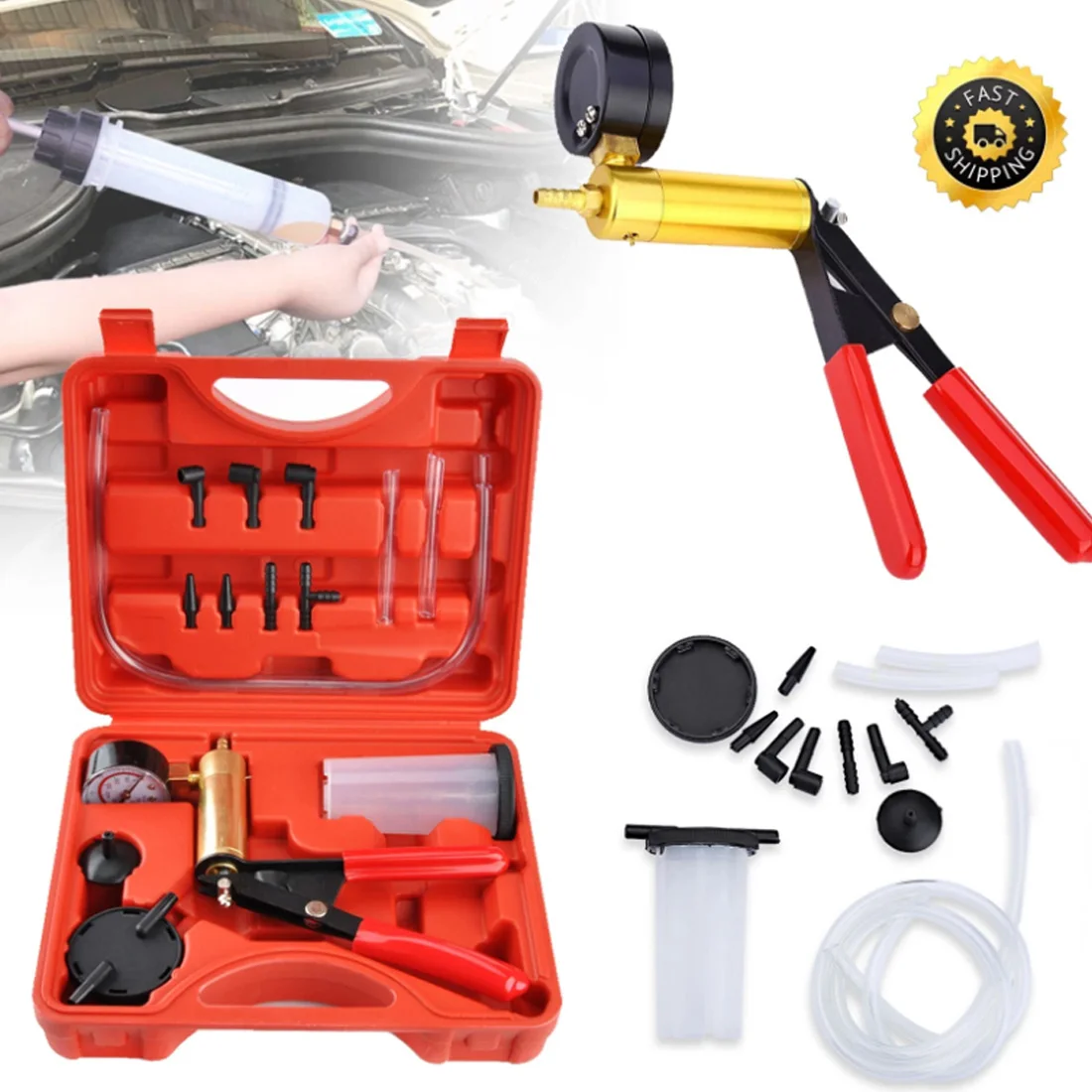 

Набор из 21 предмета: ручной вакуумный насос-тестер, вакуумметр и комплект для прокачки тормозов для диагностики автомобилей