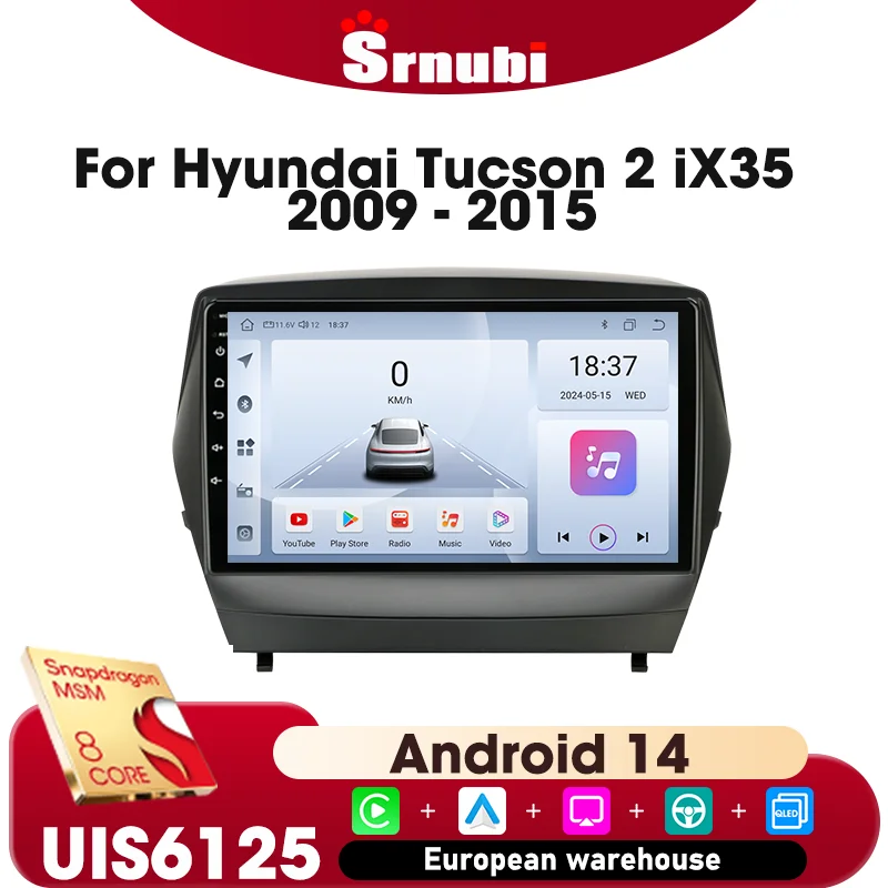 Autoradio pour Hyundai Tucson 2 iX35 2009 - 2015 Srnubi, navigation GPS, Android Auto, Carplay, UIS6125, 8 cœurs, WIFI 5 GHz, DSP, écran tactile, Plug and Play, ventilateur de refroidissement intégré, accessoires