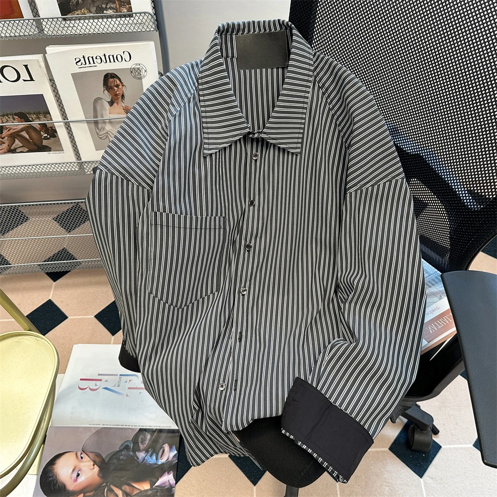 

Женские черные рубашки и блузки в готическую полоску, винтажная рубашка большого размера Y2k Aesthetic 2000-х годов с длинными рукавами, верхняя одежда, осень