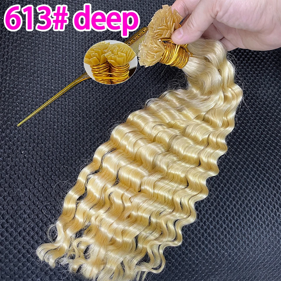 

Кератиновые наращивание человеческих волос с плоским кончиком, 50 прядей/компл., медовая блондинка, глубокая волна, наращивание человеческих волос Fusion, кератиновые капсулы 16-30 дюймов