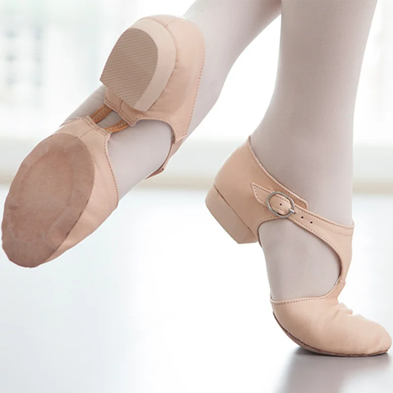 1 par/lote couro genuíno jazz sapatos de dança feminino ballet sapatos de dança macia