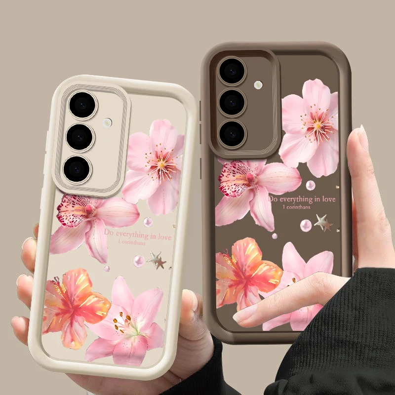 Custodia per telefono con fiori rosa per Samsung Galaxy A17 A56 A16 A36 A26 A15 A55 A54 5G S24 FE S25 Edge S24 S23 S22 Ultra Plus Cover morbida