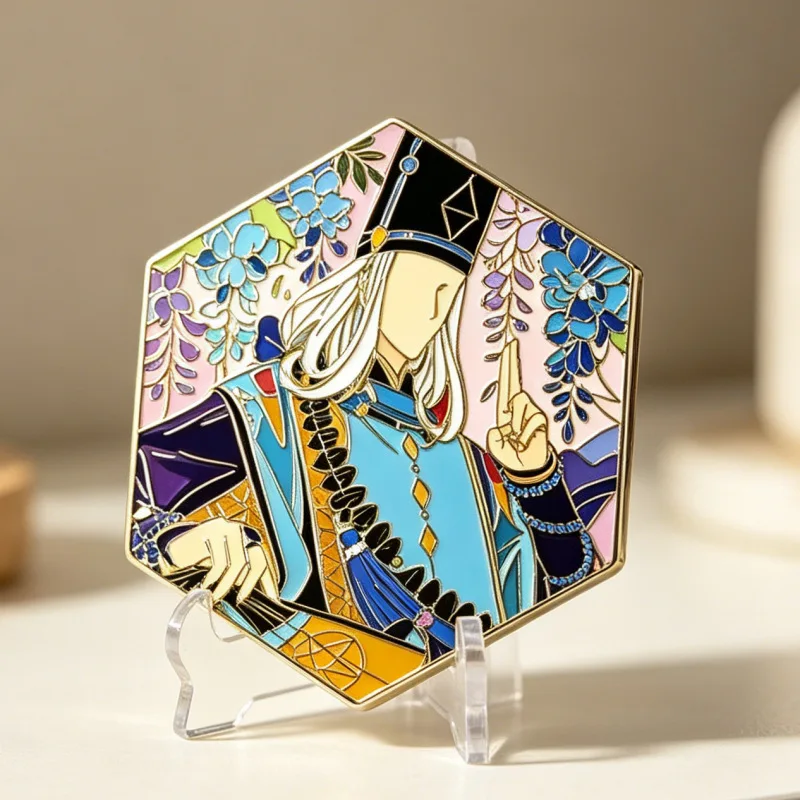Senran Kagura Seimei Hexagon Enamel Pin Badge Fan Made Anime Game Brooch Bag Charm Collectible