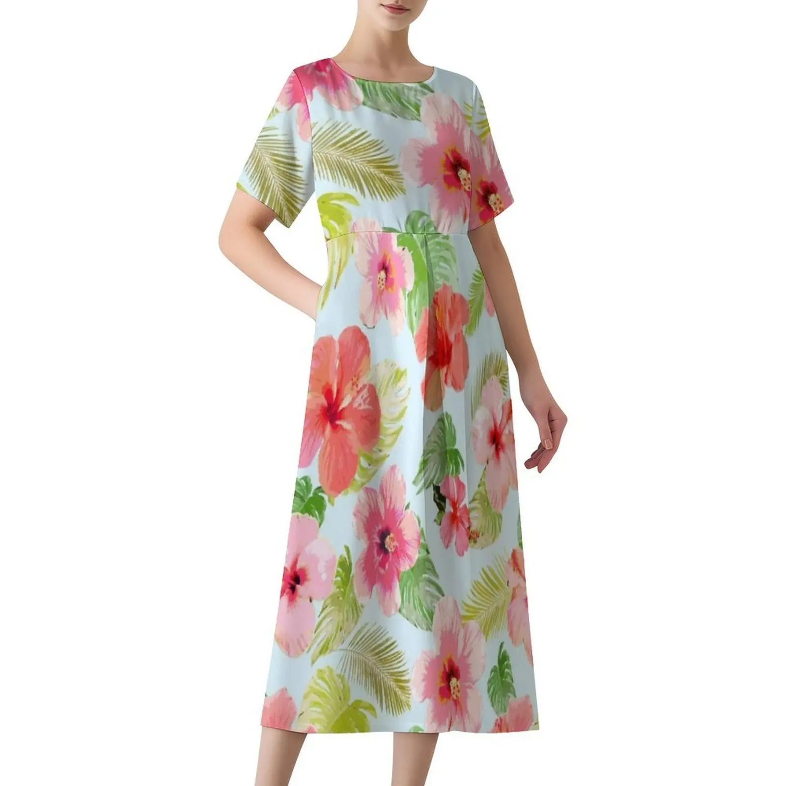 تخصيص فستان نمط البولينيزية فستان طويل فضفاض جيب ساموا الكركديه المطبوعة المرأة فستان عادية نسيج عالي الجودة