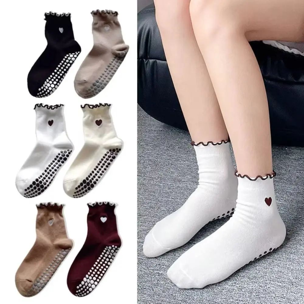 

New Cotton Yoga Socks Ruffle Cuff Silicone Grips Grip Socks Non Slip Breathable Pilates Socks Women