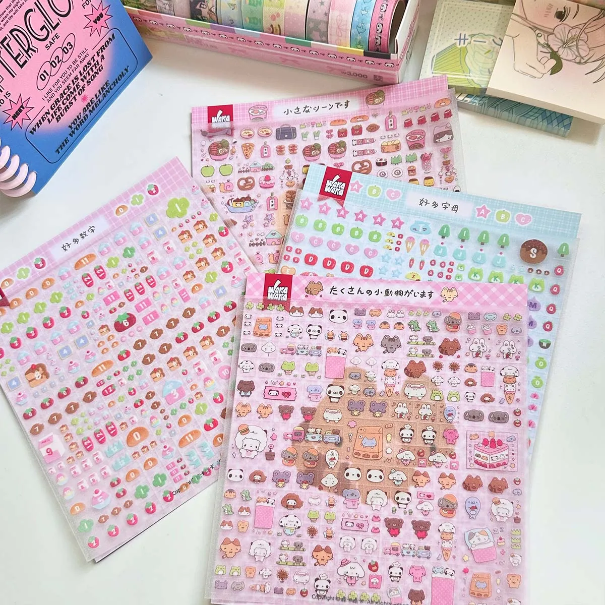 Kawaii Animais adesivos decorativos para Scrapbook, Praça adesivos, Papelaria bonito, DIY Artes Artesanato, Materiais Álbum