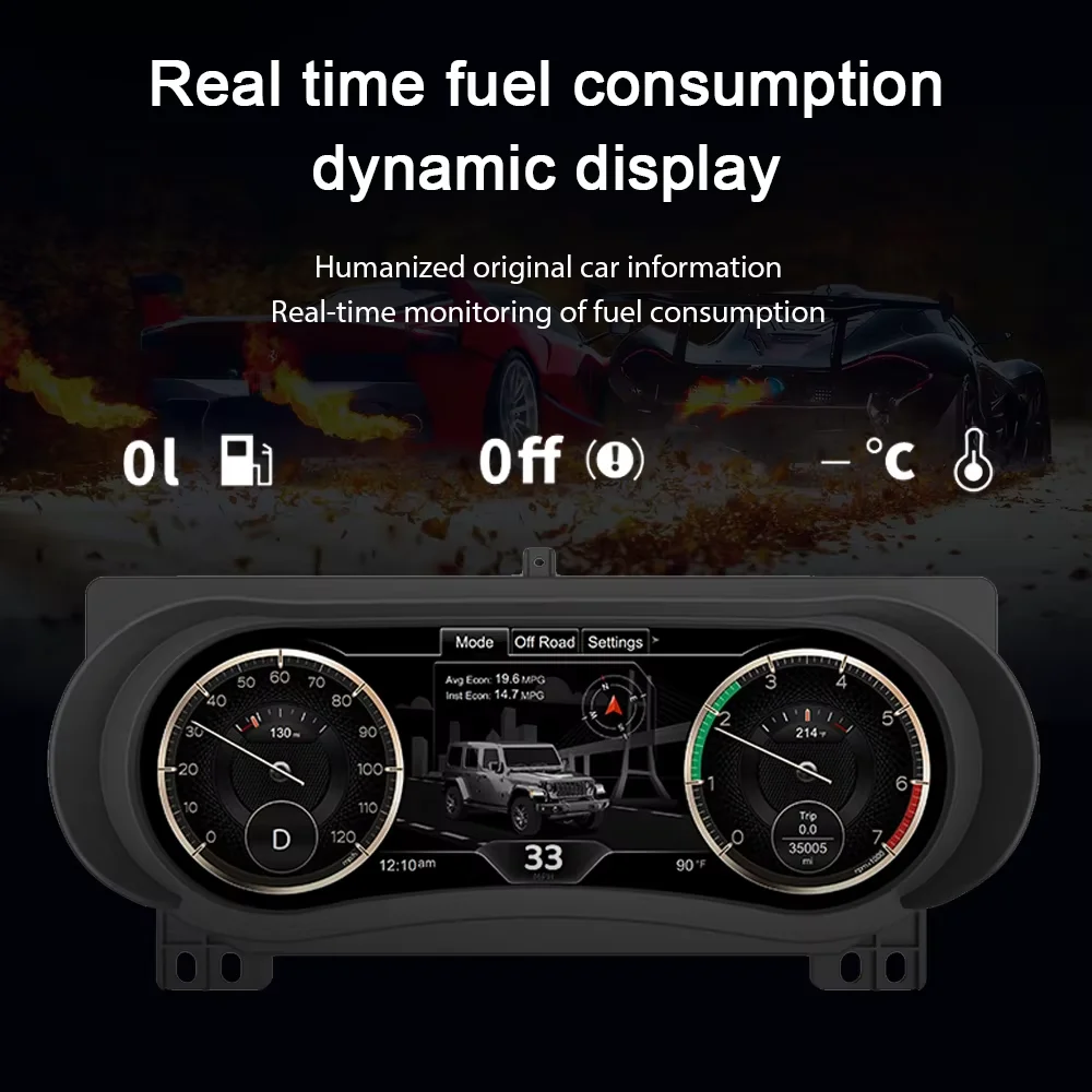JJJ LCD لوحة قيادة السيارة عداد السرعة لوحة العنقودية الرقمية لسيارة جيب رانجلر JL 2018 - 2023 ترقية أداة افتراضية CockPit #5