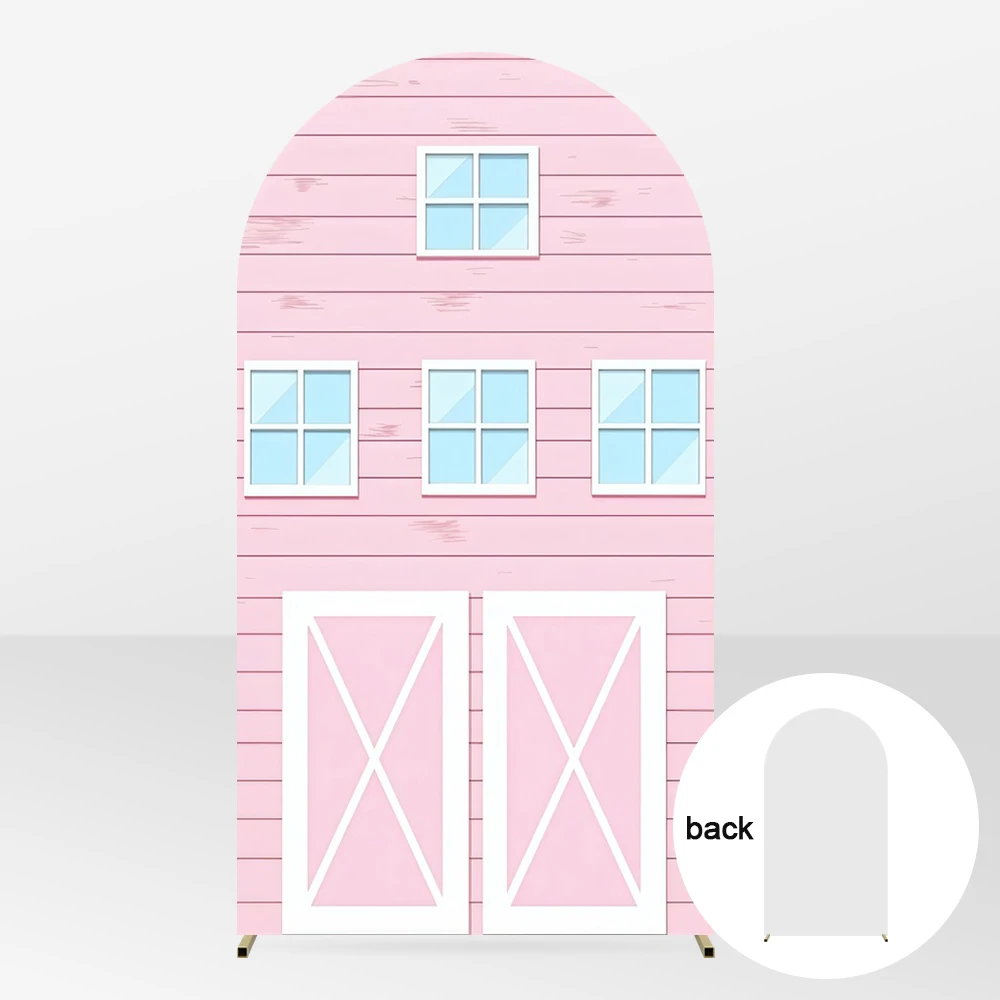 Farm Theme Arch Backdrop Cover Barn House Door Boy Girls Birthday Party Decoration Red Pink Baby Shower Photography Background