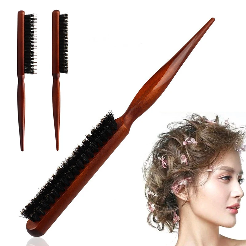 

Professional Salon Teasing Back Hair Brushes Boar Bristle Wood Slim Line Comb Hairbrush Extension Hairdressing Styling Tools DIY