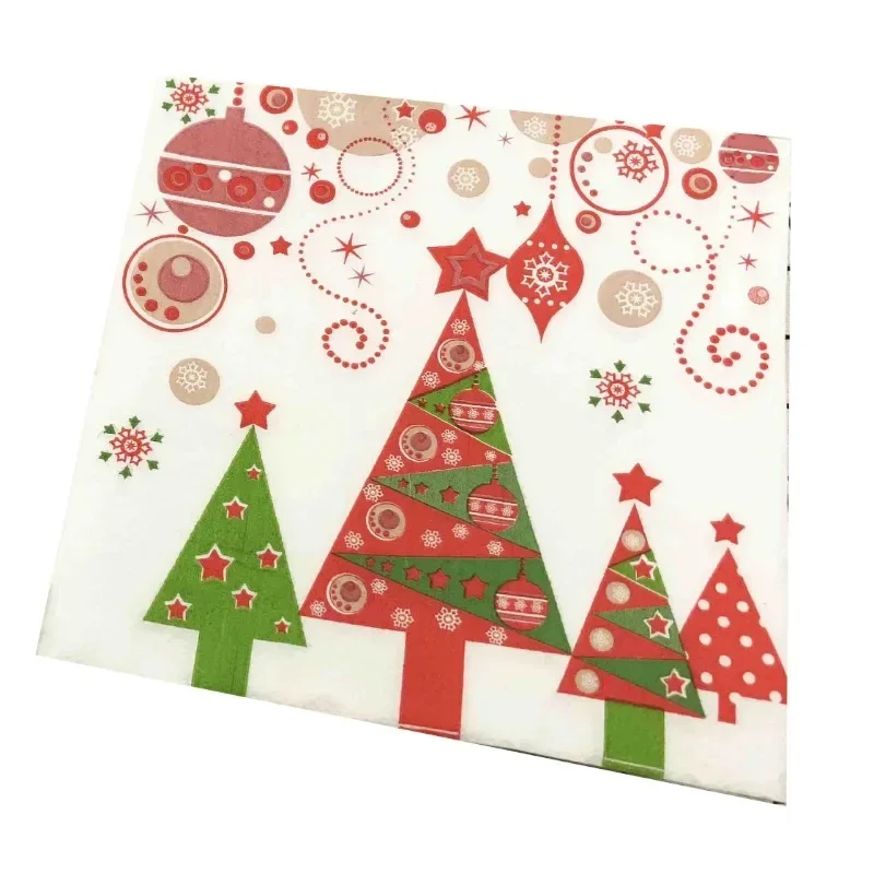 Christmas Tree Colorful Printed Napkins Square Paper Napkins Restaurant Folded Facial Tissues Party Wine Glasses Paper Flowers