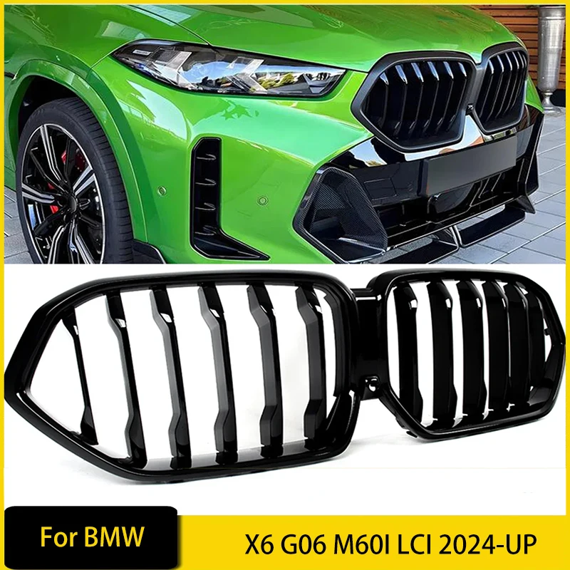 Car Front Radiator Kidney Bumper Hood Grille Front Bumper Grille Single Line for BMW X6 G06 M60I LCI 2024-UP Body Kit