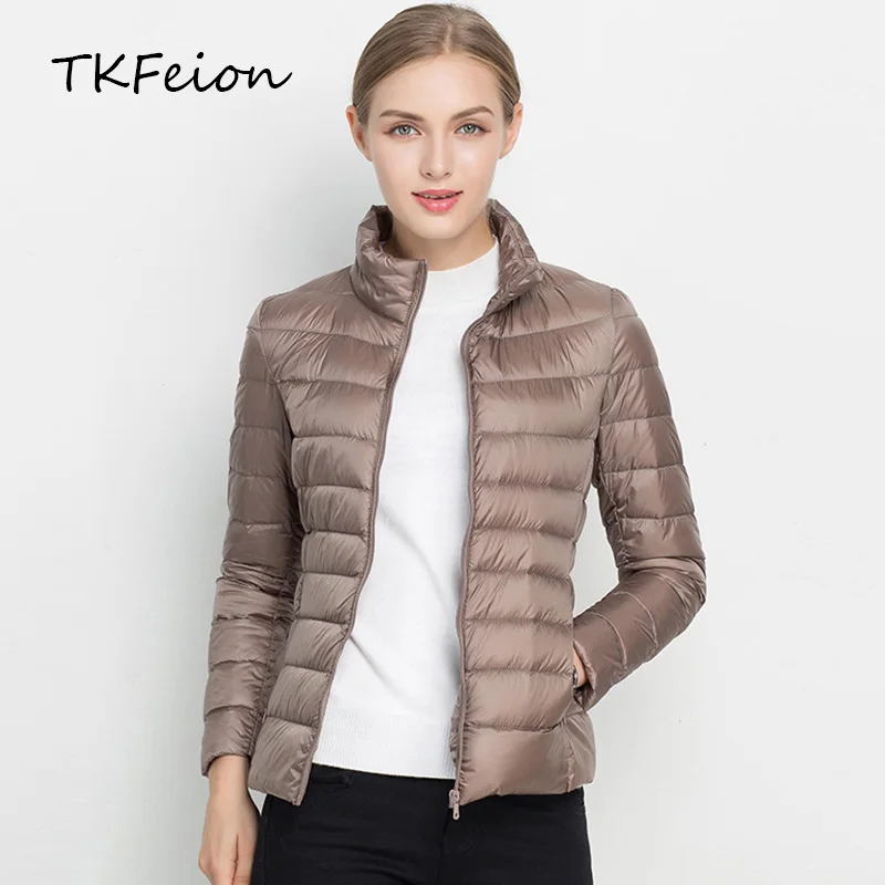 

Women Autumn Coats Warm Duck Down 2019 Spring Winter Female Casual Jacket Stand Neck Light Thin Style Ladies Slim Jacket 3XL 4XL