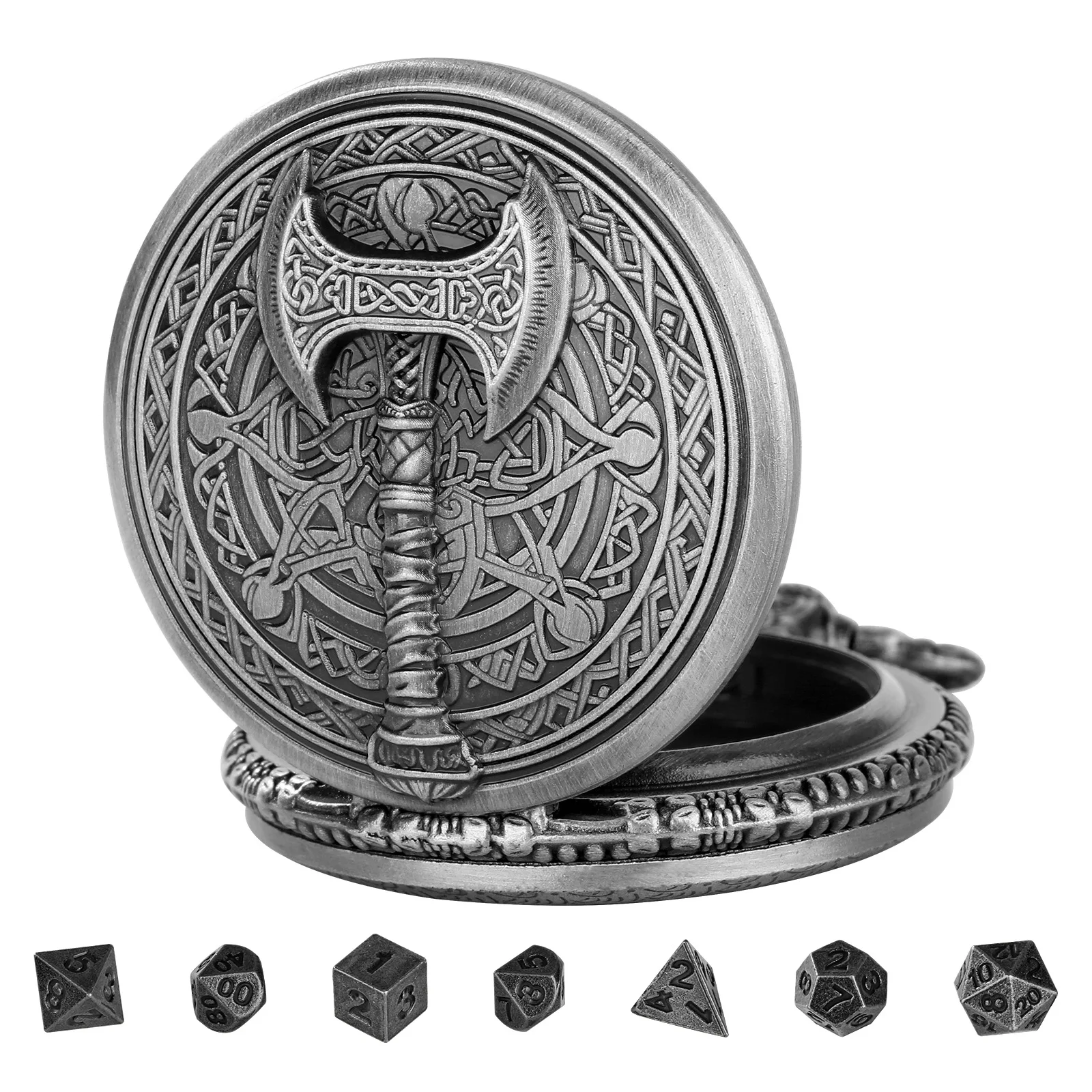 

Axe DND Dice Jewelry Pocket Watch Case Creative Axe Pocket Watch Dice Box for Dungeon and Dragons Tabletop Games RPG Dices