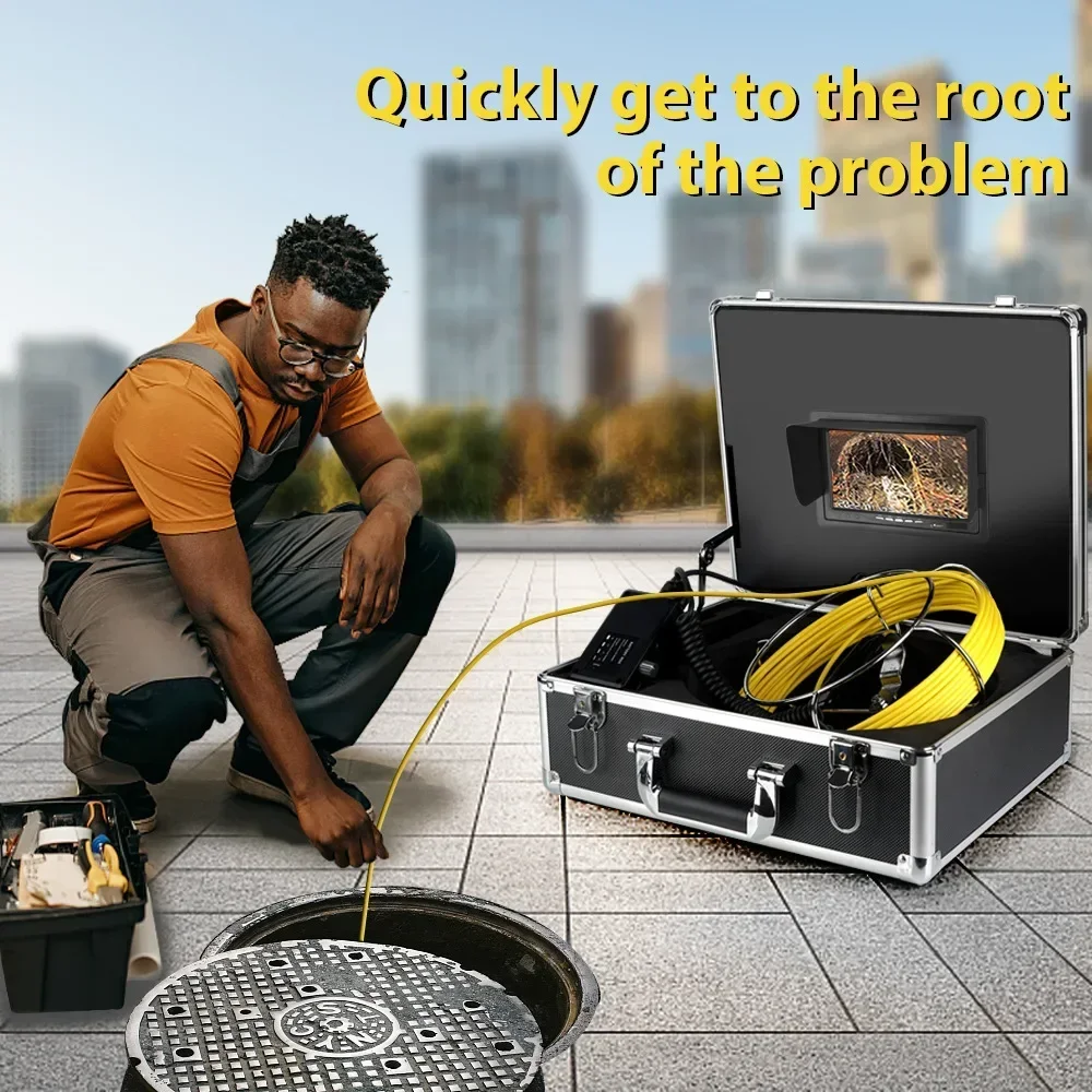 Pipe Endoscope 718D Drain Sewer Duct Inspection Camera Pipeline Borescope 7'LCD HD 1080P 18mm camera 10/20/30/50M cable