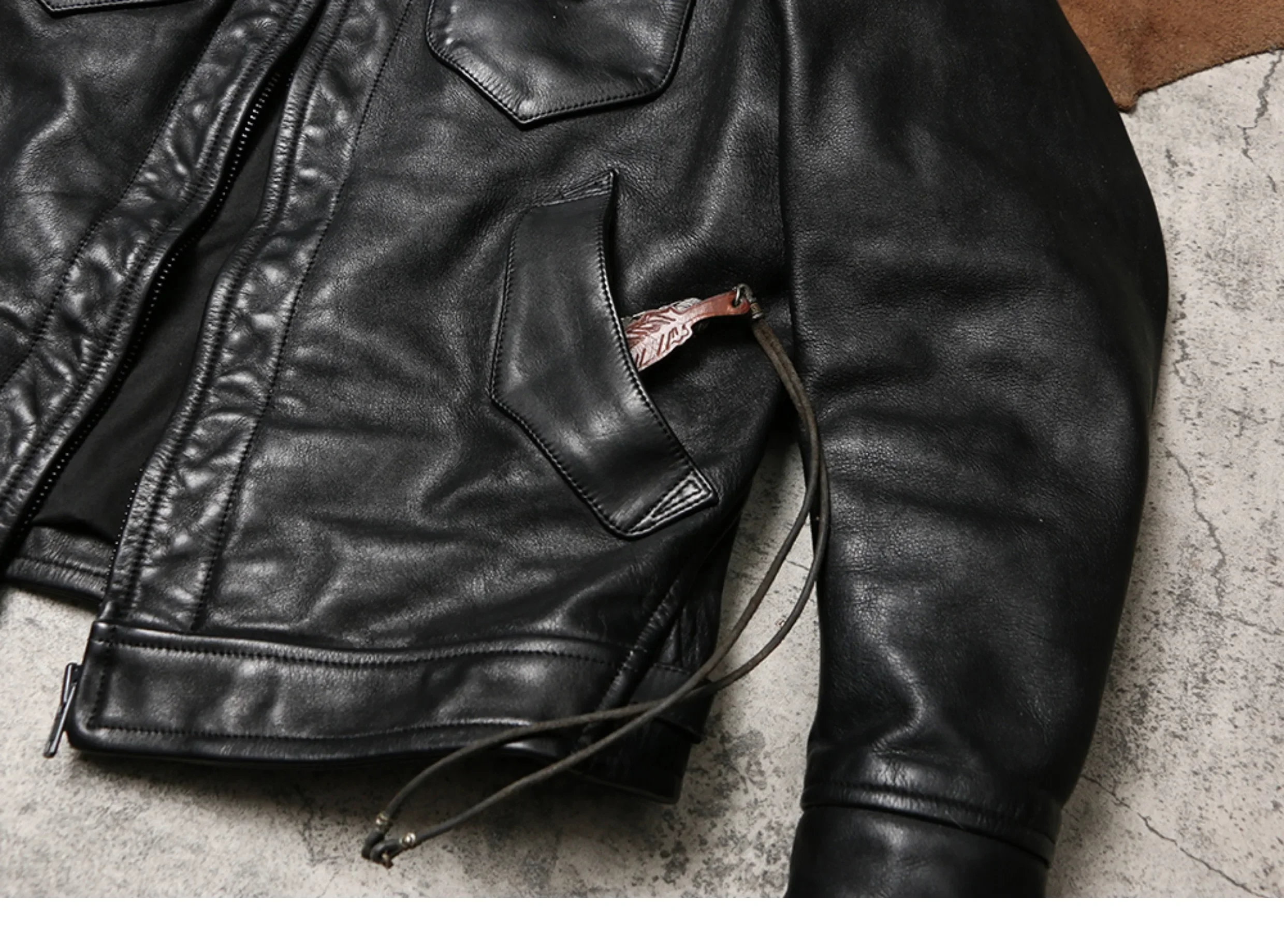 سترة Tailor Brando Heavyweight Batik المصنوعة من جلد البقر والحبوب الكاملة للرجال من الجلد الطبيعي الكلاسيكي #4