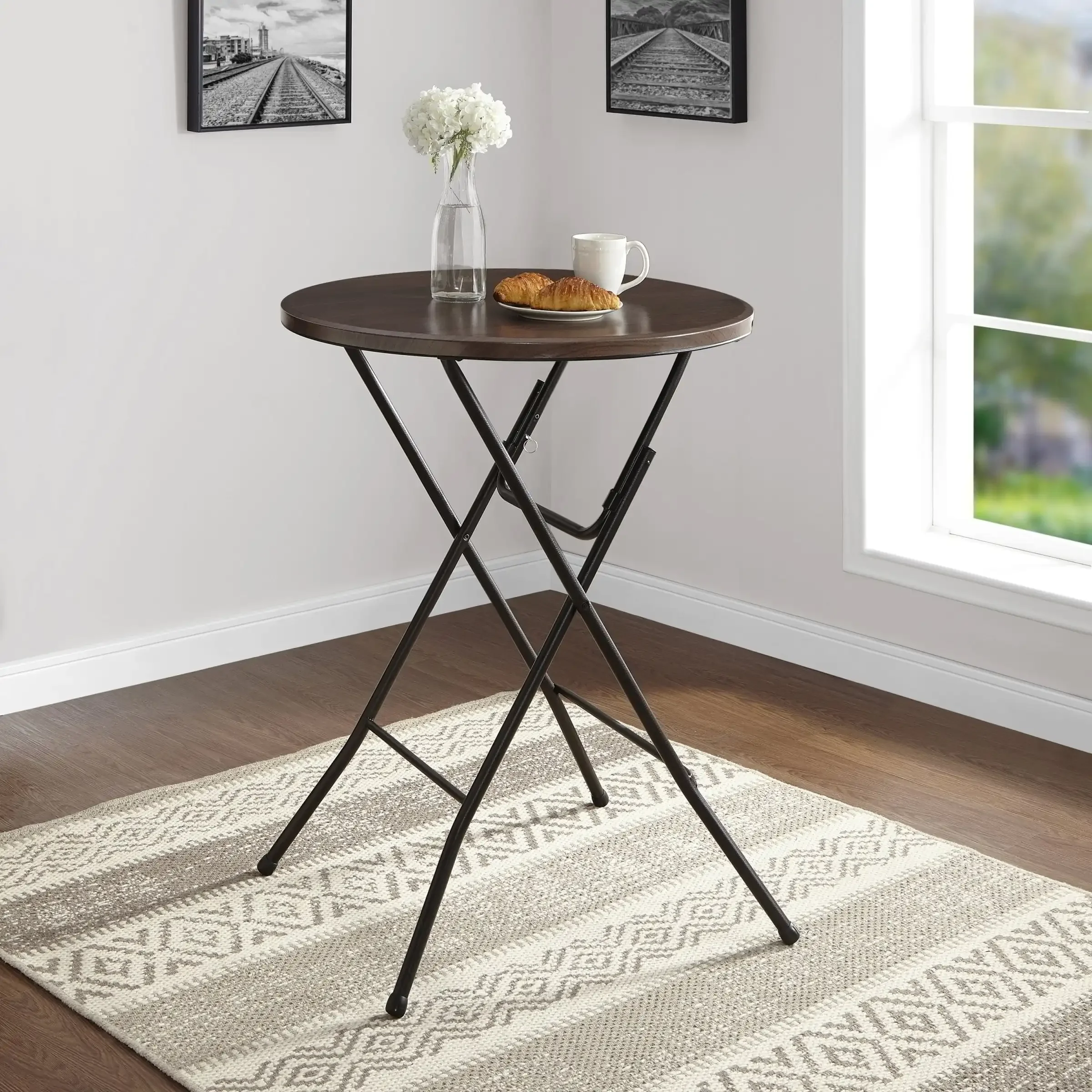 

31" Round High-Top Folding Table, Walnut