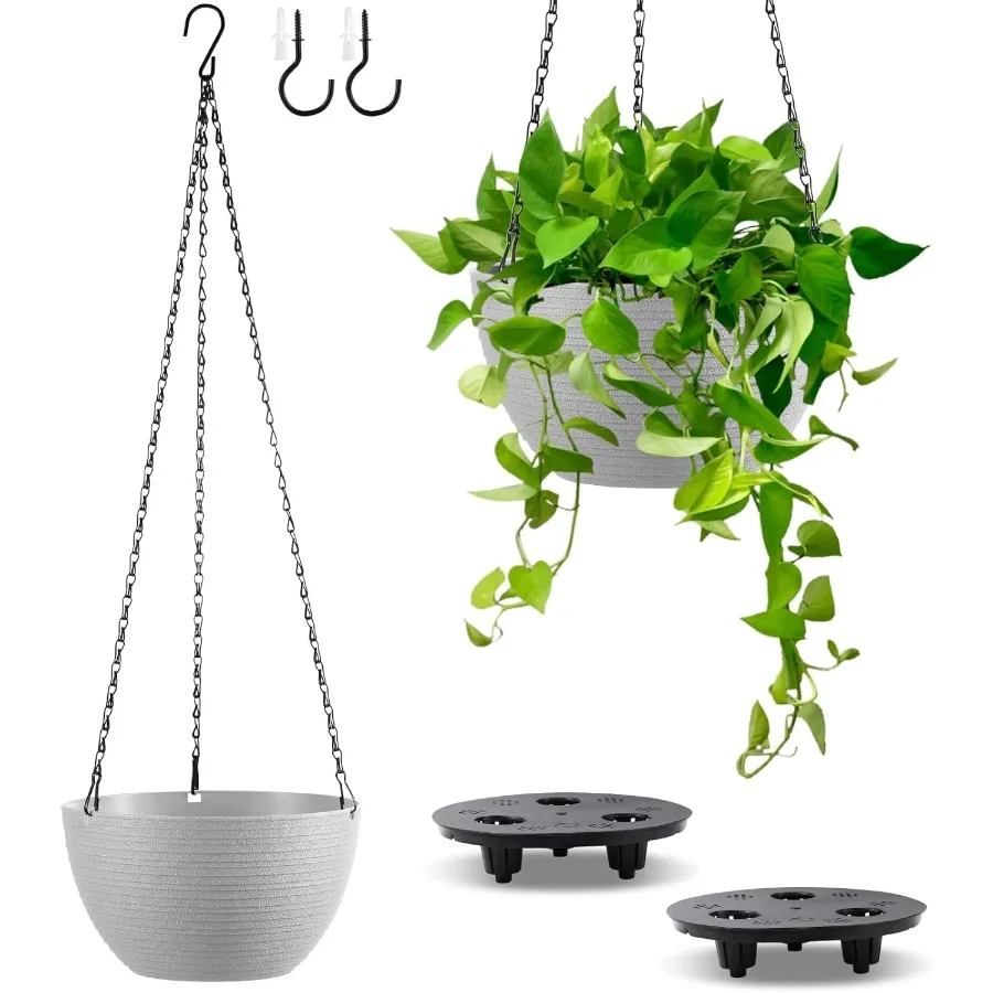 

Набор из 2 8-дюймовых самополивающихся подвесных горшков для комнатных и уличных растений, легкие текстурированные подвесные корзины, цветочные горшки с дранином