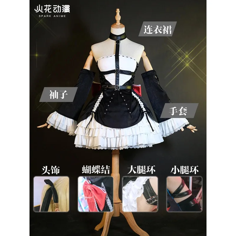 

qq023Dead or Alive 6 Cosplay Marie Rose Costume Black Dress Uniform Girls Women Outfit Suit Halloween Carnival Costumes Wig shoe