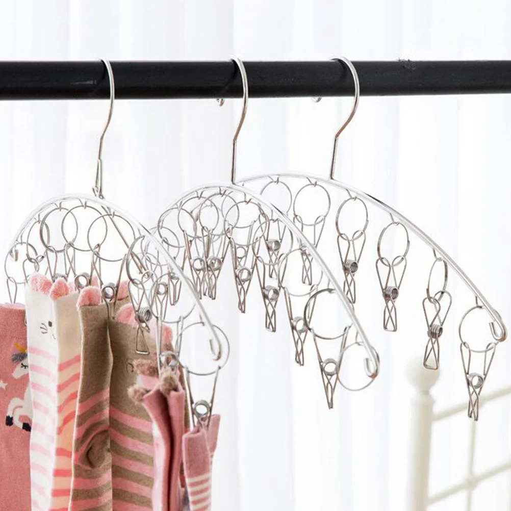 

2Pcs Stainless Steel Clip Hanger Heavy Duty Clothes Drying Rack with 8 Elastic Clips for Small Garments Home Travel