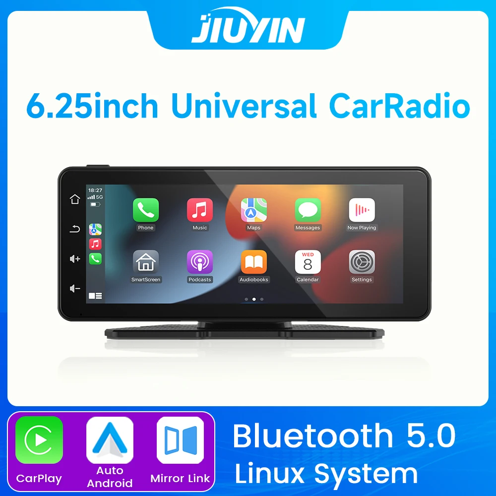 JIUYIN 6.25 Inch Touch Screen Universal Car Radio Multimedia GPS Navigation Wireless CarPlay Android Auto Bluetooth Music Player