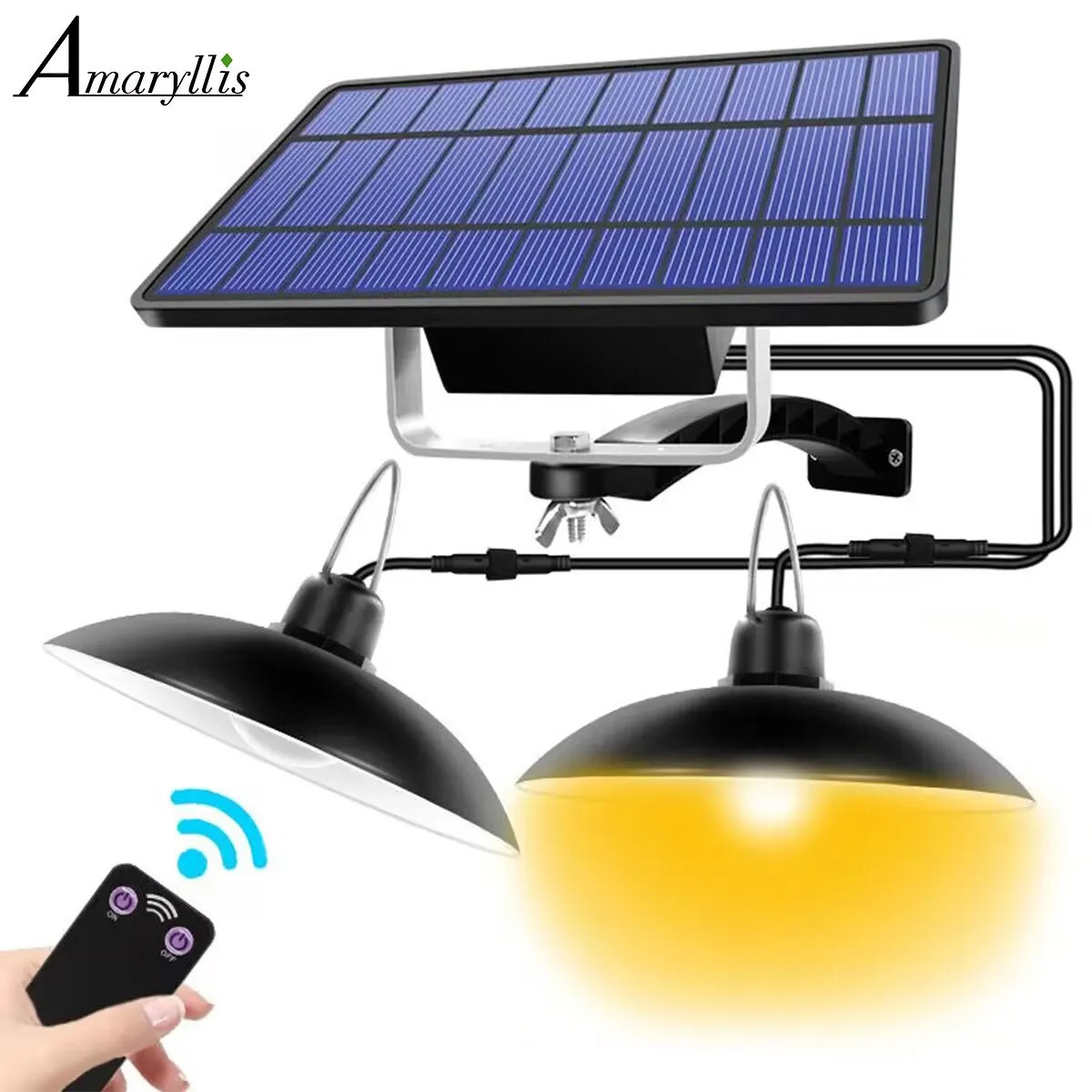 Solar Pendant Lights Upgraded Double Head With 3m Line IP65 Waterproof Solar Lamp with Remote Controll for Outdoor Shed Indoor