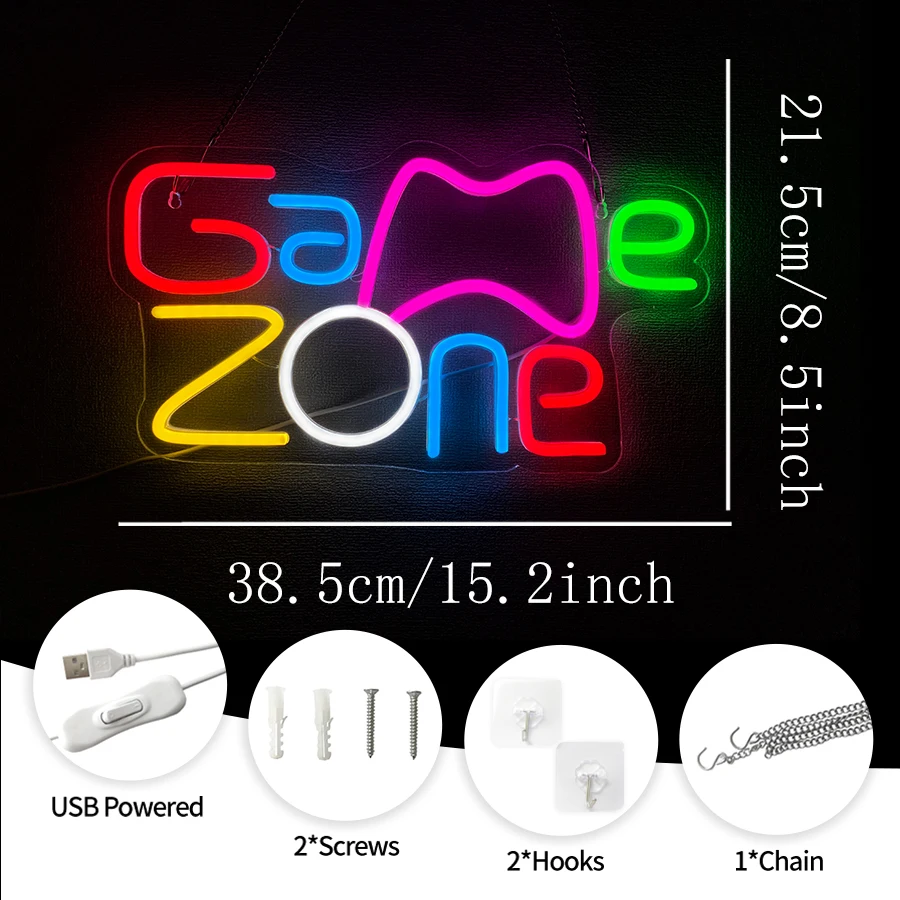 Game Zone Led Neon Sign, Game Handle Icon Wall Decor, Suitable For Man Cave Wall Lamp In Bedroom Club Game Room, Youth Gift.