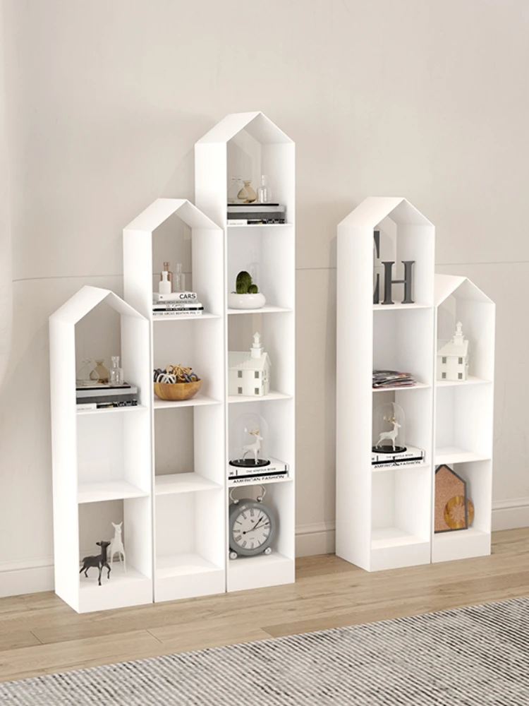 White Combination Children's Bookcase Narrow Edge Cell Floor Storage Rack Removable Storage Rack