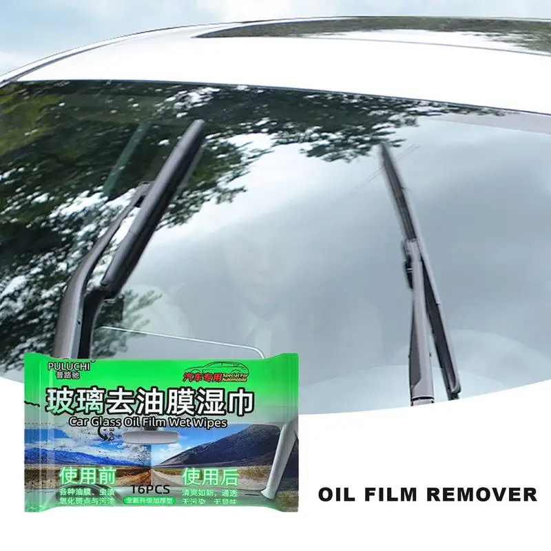 Car Windshield Cleaner Multipurpose Oil Film Removal Wipes 16PCS Auto Window Glass Cleaner Mild Cleaner Wipes for Dirt Adhesive