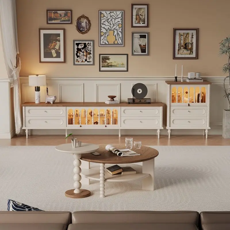 HYS light French TV cabinet living room home retro hidden socket storage locker integrated