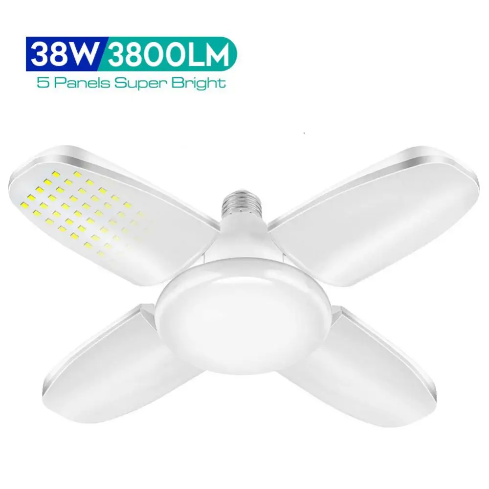 Fan Shape LED Bulb E27 LED Lamp Foldable 38W Narrow Pressure Light Bulbs For Home Ceiling Lamp Warehouse Garage White Warm Light