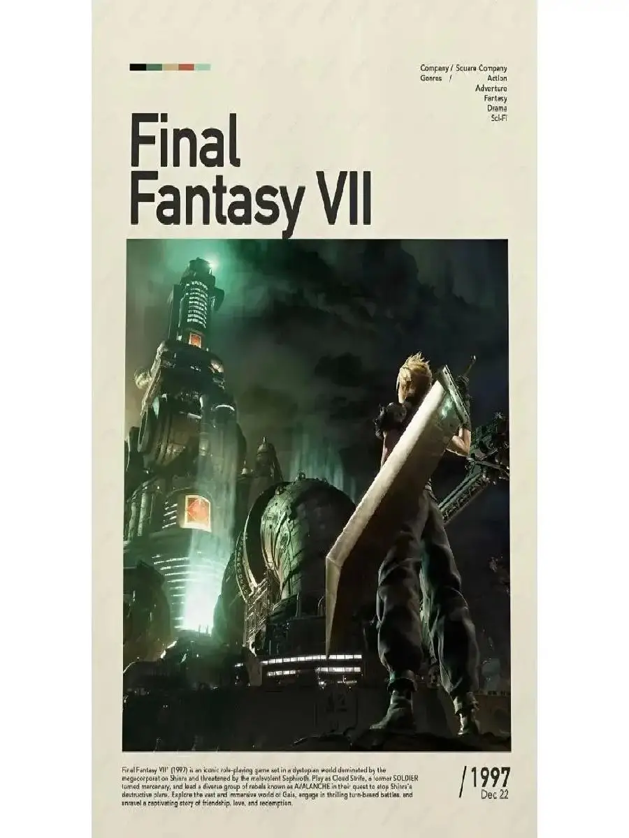 Final Fantasy Game Poster Waterproof Wall Art Print for Bedroom Living Room Bar Decor