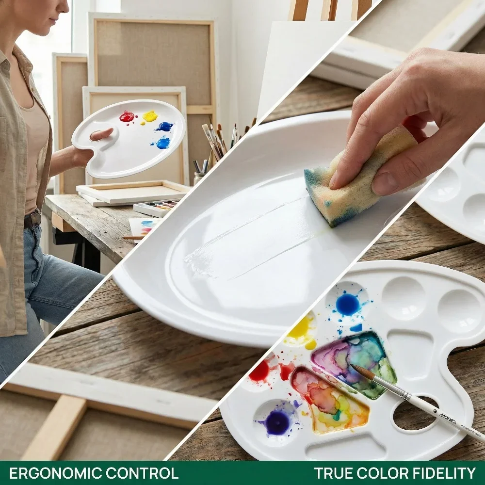 Marie's 1PC White Oval Gouache Paint Tray Sturdy Easy-Clean Palette for School Projects Art Classes Craft DIY Art Painting