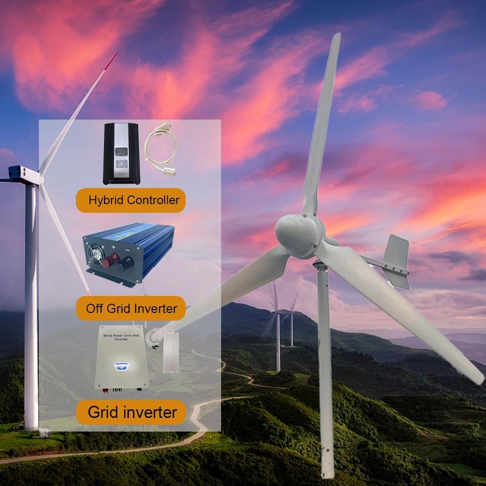 Home 10KW 20KW 50KW 48V 96V 120V 220V 380V Horizontal Axis Wind Turbine Generator With Lcd Hybrid Controller Off Grid Inverter