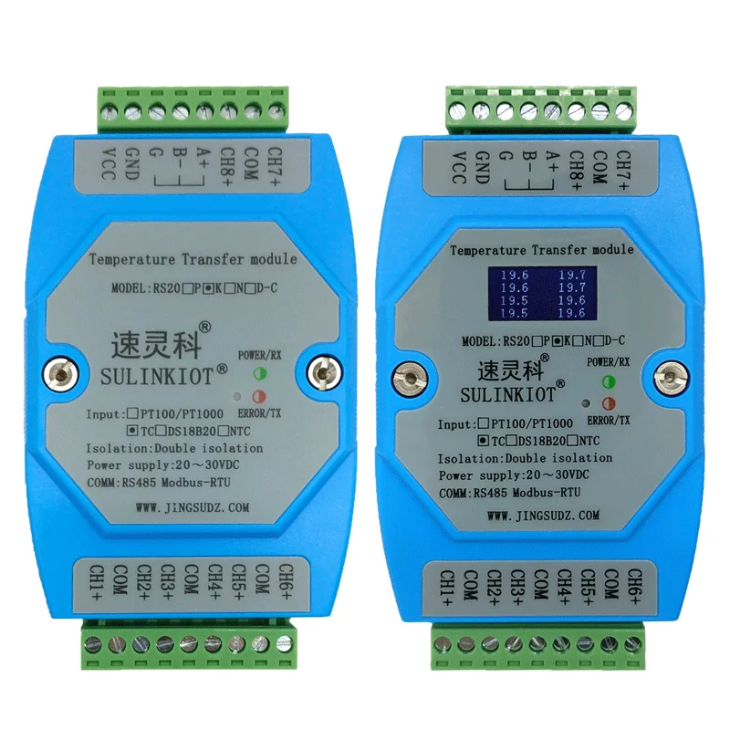 

8-channel K Thermocouple Temperature Transmitter RJETSBN Thermocouple Sensor to RS485 Module RS20K-C