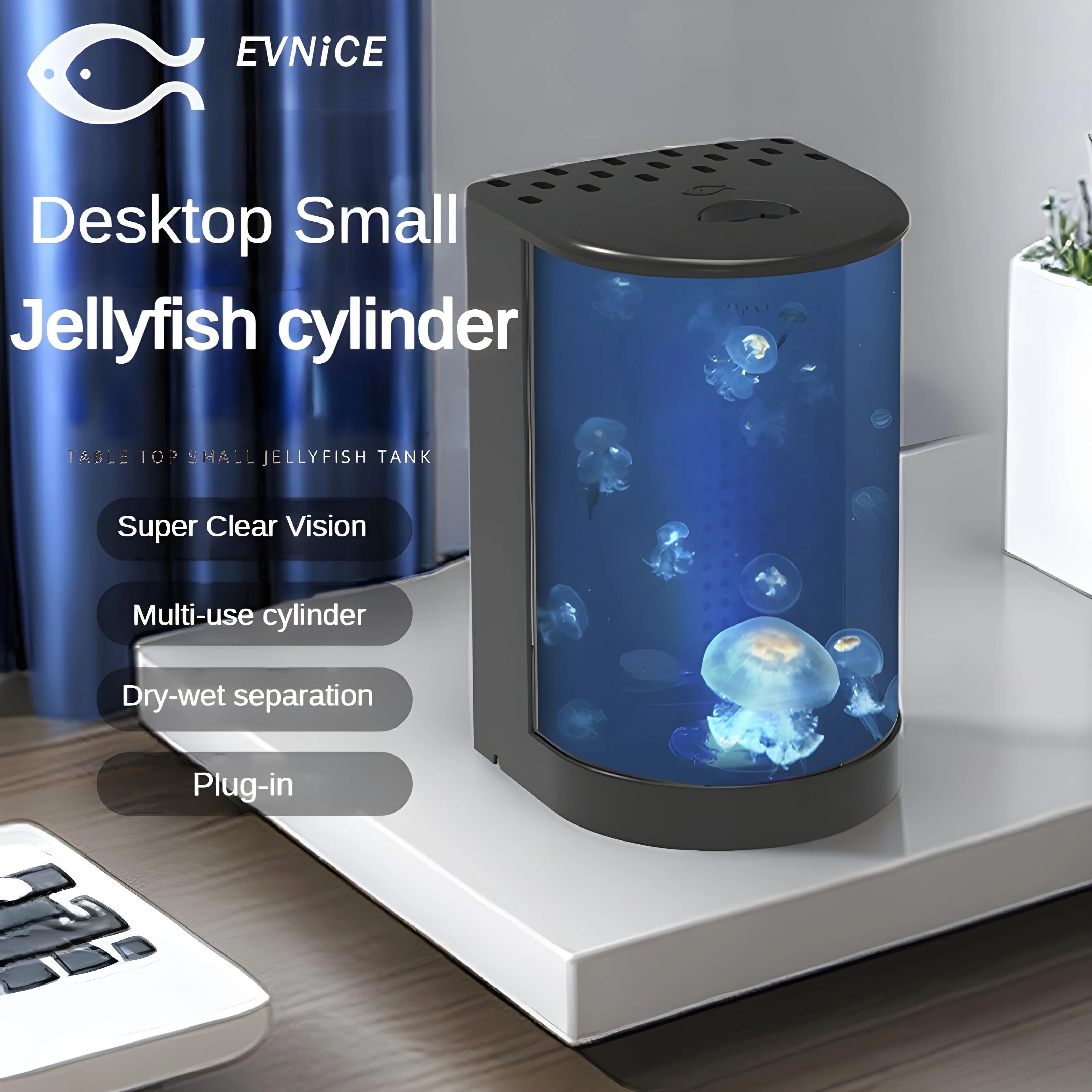 Marine Aquarium With Sump - ตู้ปลาแมงกะพรุน ตู้ปลาตั้งโต๊ะทรงครึ่งวงกลมขนาดเล็ก พร้อมระบบกรองในตัว แยกส่วนเปียกและแห้ง ควบคุมด้วยรีโมท ใช้พลังงานจาก