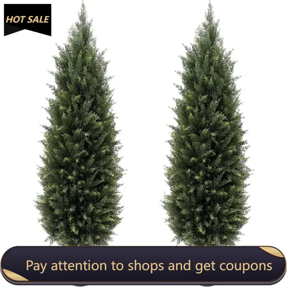 

4ft 48”Artificial Cedar Outdoor Artificial Shrub Sunlight Resistant Leafy Potted Plant 2 Pieces a Set Topiary Trees Freight free