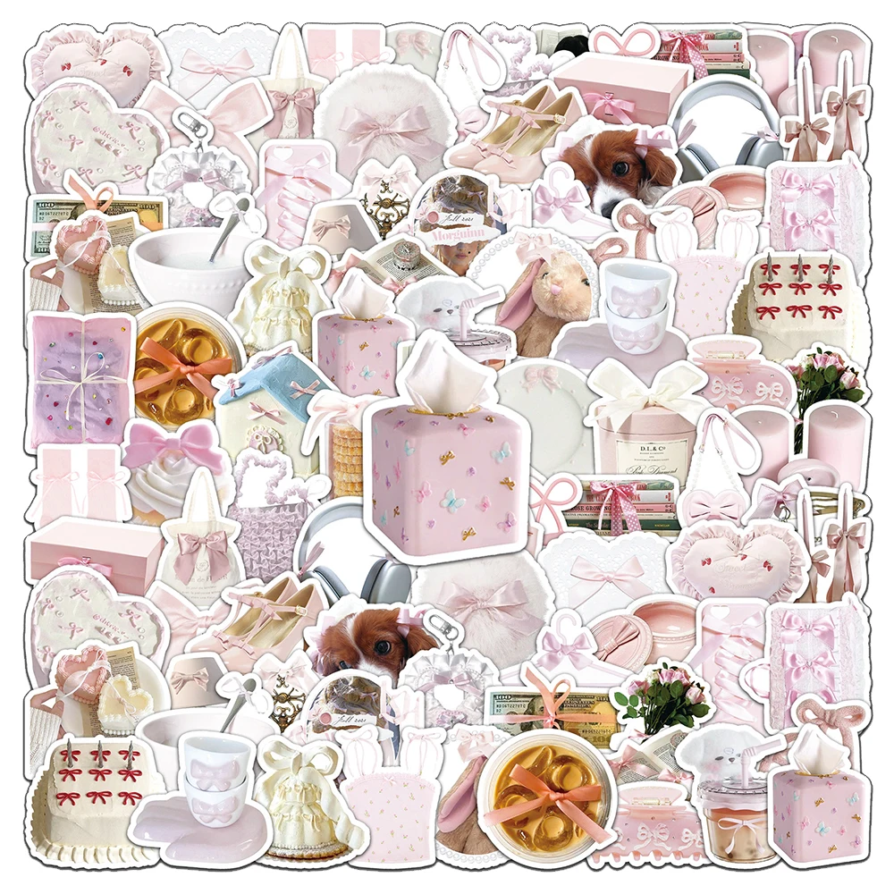 10/30/50pcs Ins Style Pink Bow Ballet Art Stickers Cute Aesthetic Decals Luggage Guitar Diary Phone Kawaii Graffiti Sticker Gift