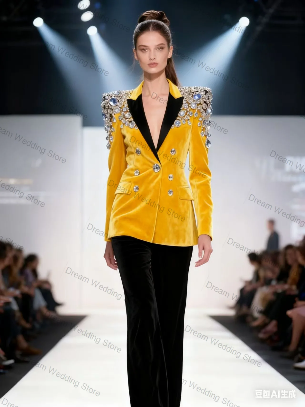 Velvet Brown Women Suit Pants Set 2 Pcs Blazer+Trousers Crystals Formal Office Lady Jacket Customized Guest Wedding Prom Coat