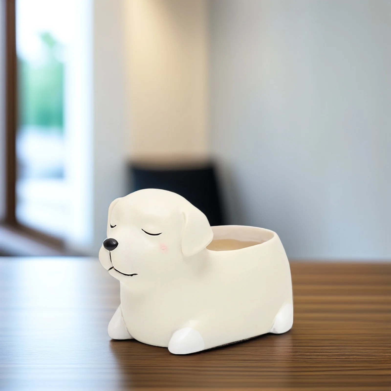 

Dog Shaped Resin Succulent Planter for Small Plants Realistic Decorative Flower Pot with Drainage Hole Home Office Garden