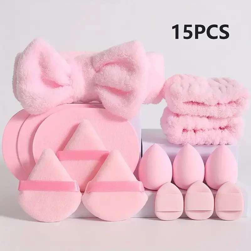 

12/15Pcs Cosmetic Puff Makeup Sponge Blender Puff Egg Foundation Sponges Puff Wash Face Headband Wristband Make Accessories