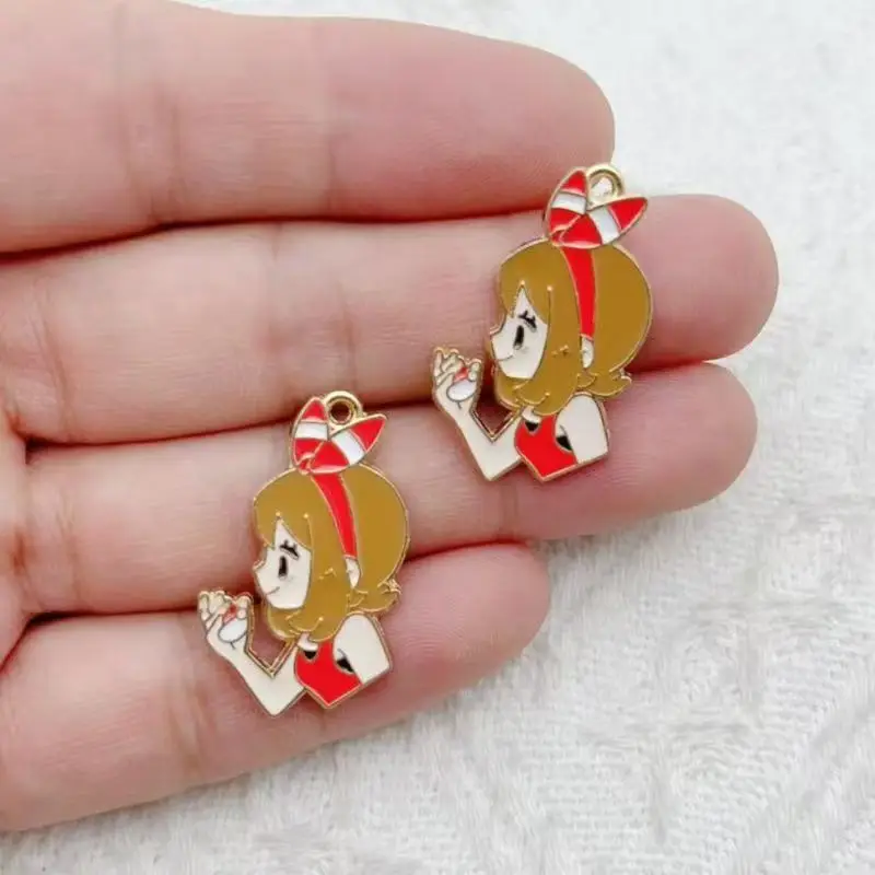 10pcs Cartoon Girl Drip Oil Alloy DIY Accessories Bracelet Necklace Keychain Pendant Accessories view 4
