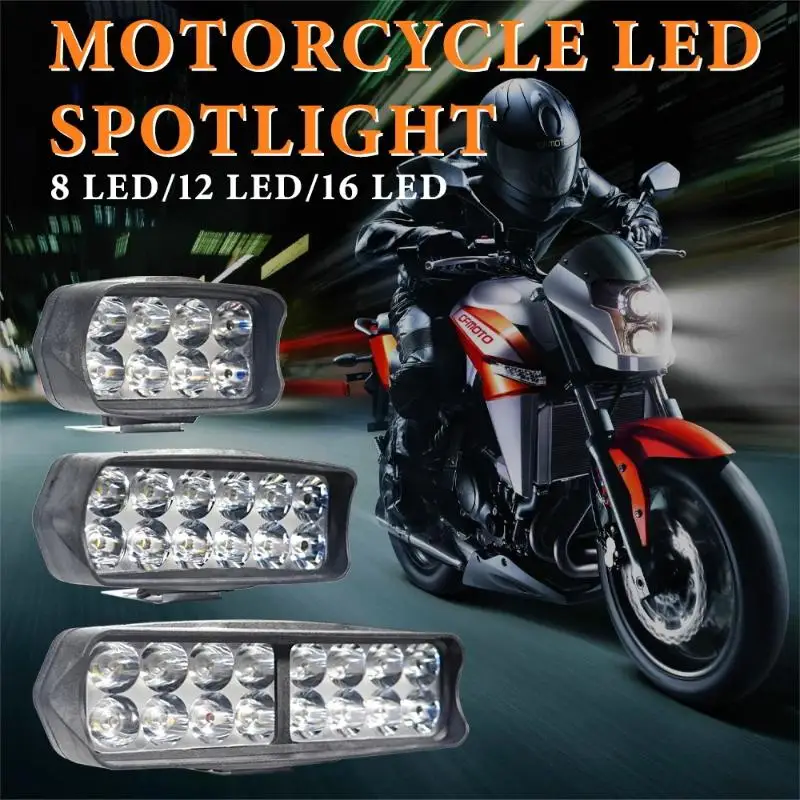 Motorcycle Headlight 8/12/16 LED Driving Lights Waterproof Auxiliary Headlight Scooter External Spotlight Fog Light Accessories