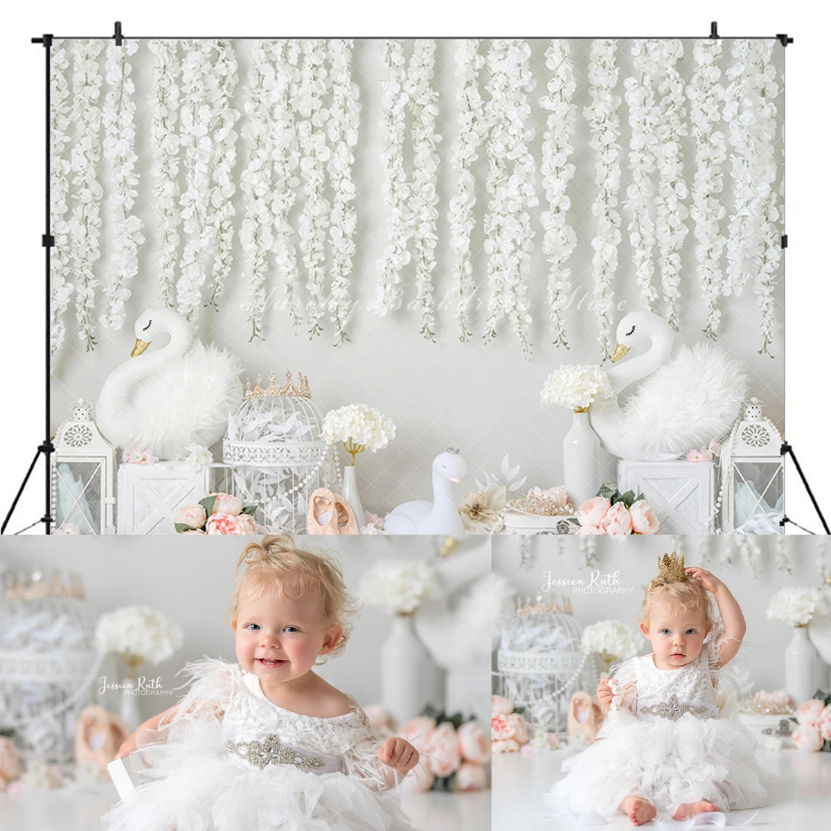 

SWAN Flower Backdrops Kids Girl Photography Child Adult Decors Baby Photocall Cake Smash Birthday Floral Curtain Background