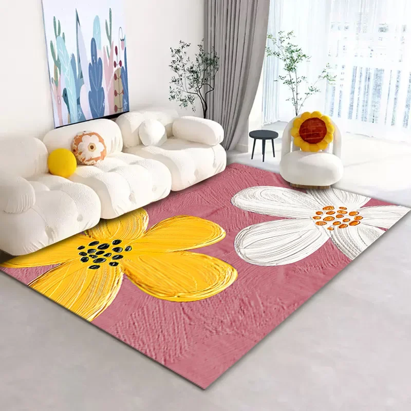 Nordic Pink Girl Bedroom Bedside Carpets Living Room Non-slip Kids Play Area Rugs Home Cloakroom Decor Artistic Floral Floor Mat